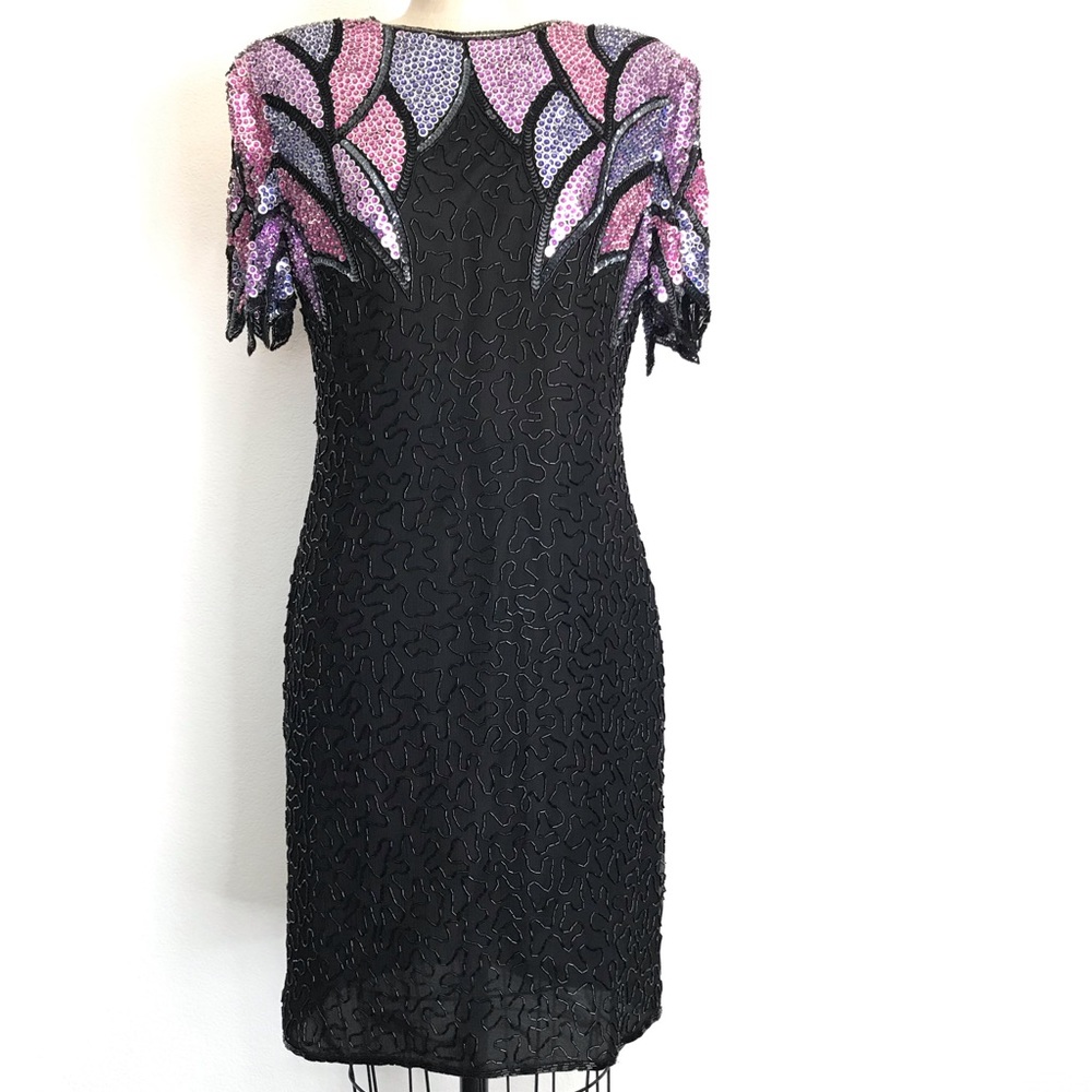 Vintage Scala silk sequin beaded 80’s L dr…